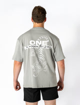 One more rep oversized tee Stone Gray back