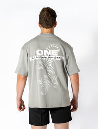 One more rep oversized tee Stone Gray back