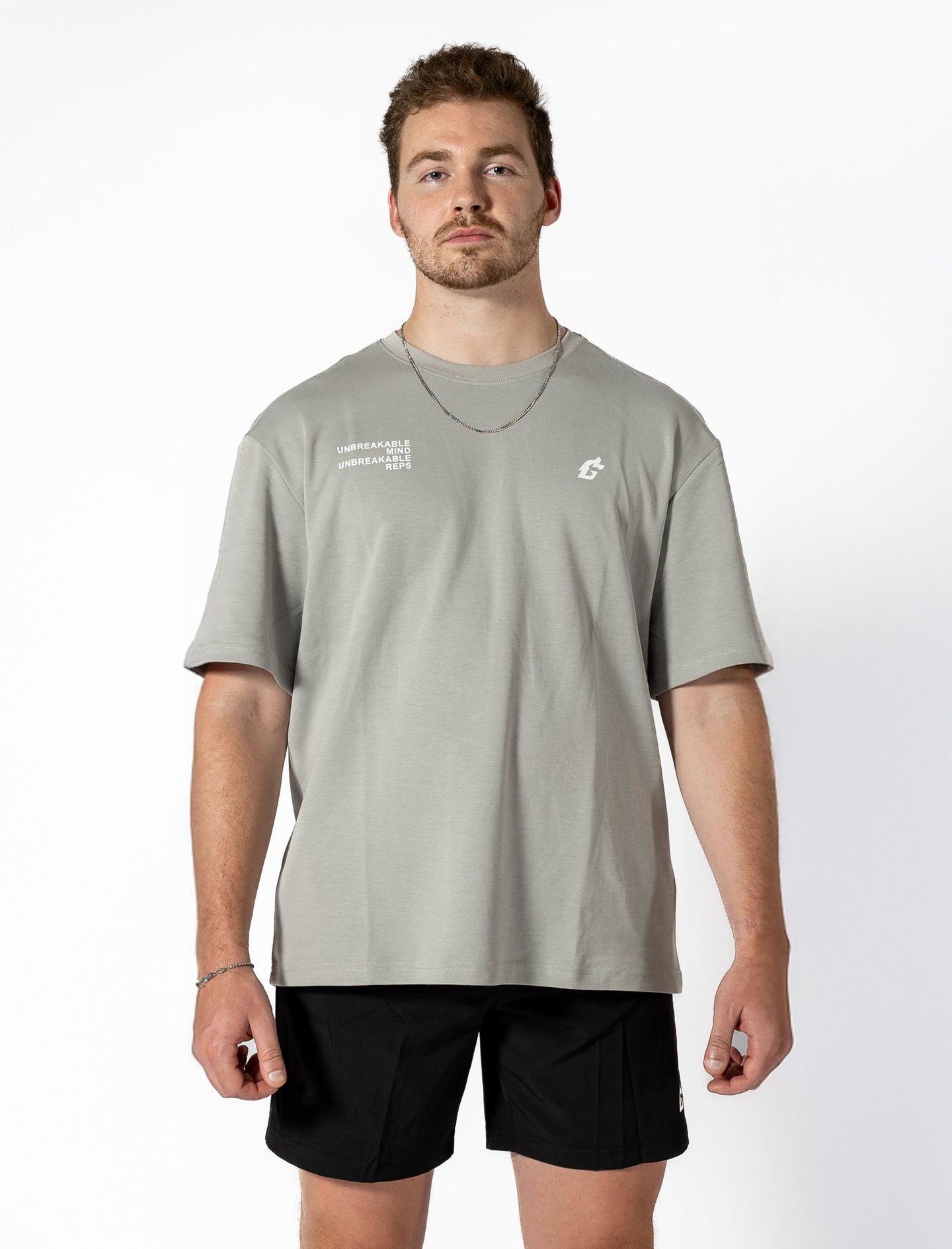 One more rep oversized tee Stone Gray front